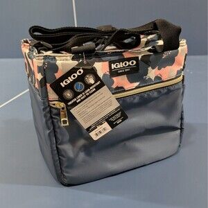 Igloo Lunch Bag Insulated Blue Pink Abstract Floral Mini City 9 Can Cooler | NEW